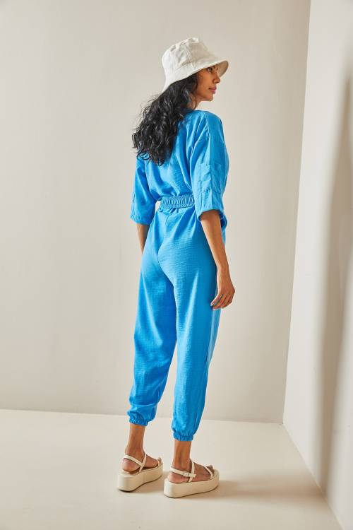 Turkuaz Beli Kemerli Tulum 3YXK6-47404-13 - 4