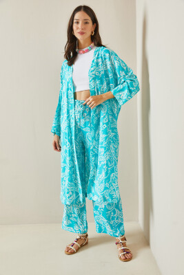 Turkuaz Desenli Kimono Takım 5YXK8-48669-13 - 3