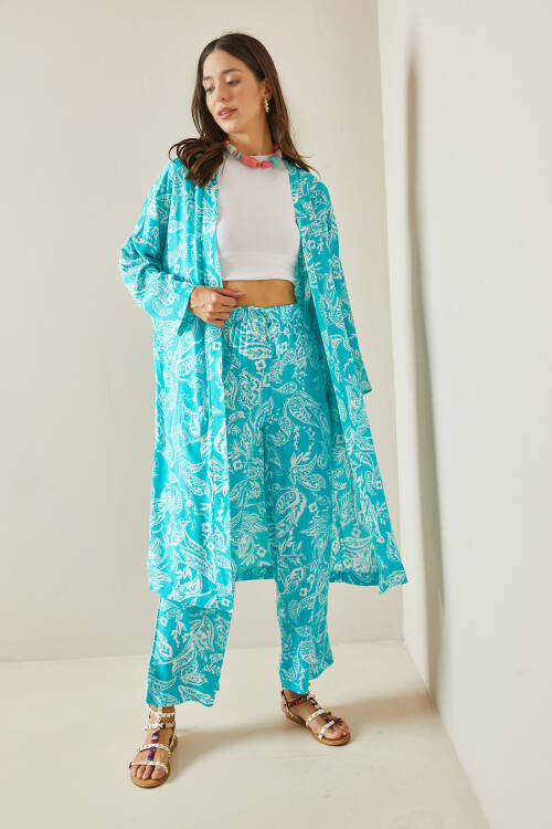 Turkuaz Desenli Kimono Takım 5YXK8-48669-13 - 4