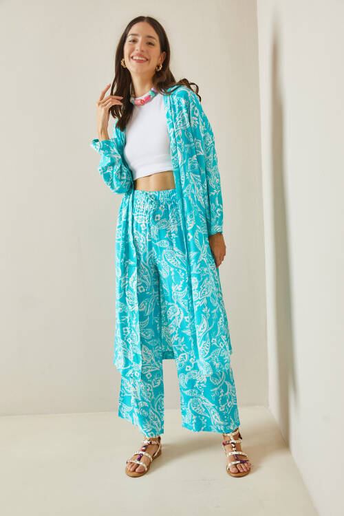 Turkuaz Desenli Kimono Takım 5YXK8-48669-13 - 6