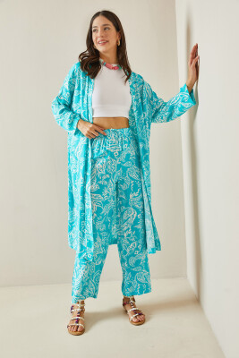 Turkuaz Desenli Kimono Takım 5YXK8-48669-13 - 7