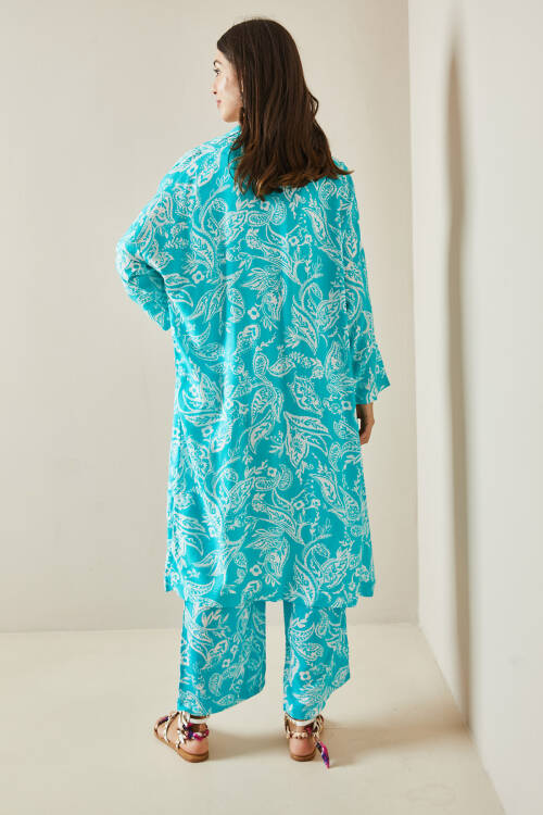 Turkuaz Desenli Kimono Takım 5YXK8-48669-13 - 8