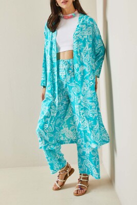 Turkuaz Desenli Kimono Takım 5YXK8-48669-13 