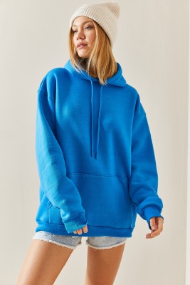 Turkuaz Oversize Şardonlu Kapüşonlü Sweatshirt 4KXK8-47742-13 - 2