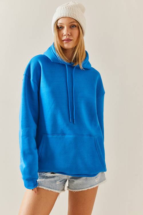 Turkuaz Oversize Şardonlu Kapüşonlü Sweatshirt 4KXK8-47742-13 - 3