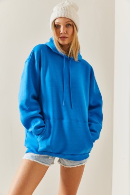 Turkuaz Oversize Şardonlu Kapüşonlü Sweatshirt 4KXK8-47742-13 - 5