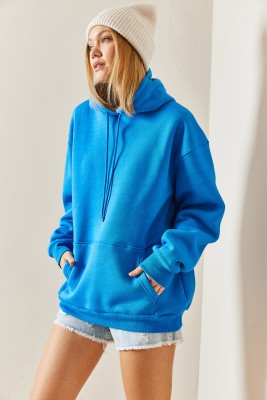 Turkuaz Oversize Şardonlu Kapüşonlü Sweatshirt 4KXK8-47742-13 - 6
