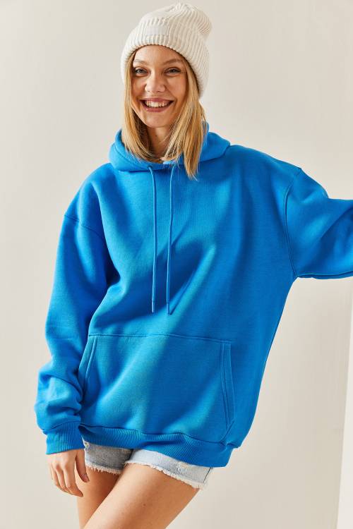 Turkuaz Oversize Şardonlu Kapüşonlü Sweatshirt 4KXK8-47742-13 - 7