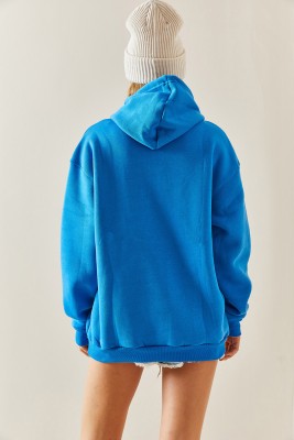 Turkuaz Oversize Şardonlu Kapüşonlü Sweatshirt 4KXK8-47742-13 - 8