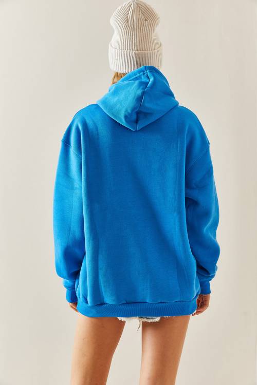 Turkuaz Oversize Şardonlu Kapüşonlü Sweatshirt 4KXK8-47742-13 - 8