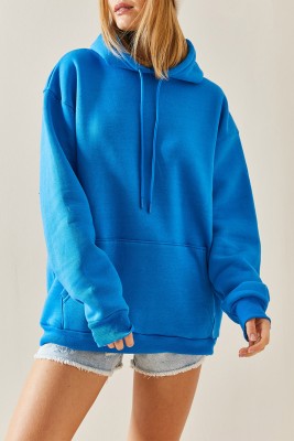 Turkuaz Oversize Şardonlu Kapüşonlü Sweatshirt 4KXK8-47742-13 