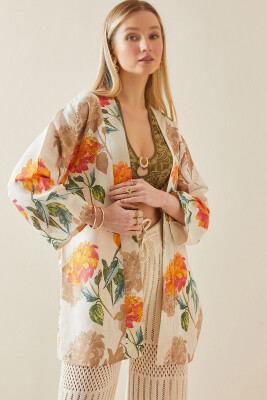 Turuncu Çiçek Desenli Oversize Kimono 5YXK4-48061-11 - 4