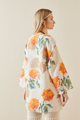 Turuncu Çiçek Desenli Oversize Kimono 5YXK4-48061-11 - 7