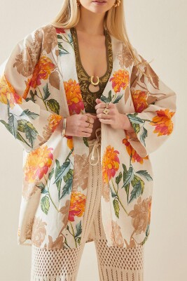 Turuncu Çiçek Desenli Oversize Kimono 5YXK4-48061-11 