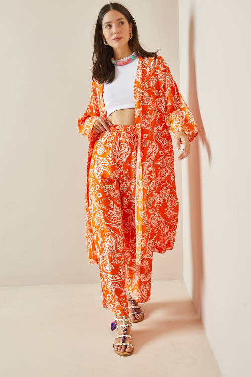 Turuncu Desenli Kimono Takım 5YXK8-48669-11 - 2