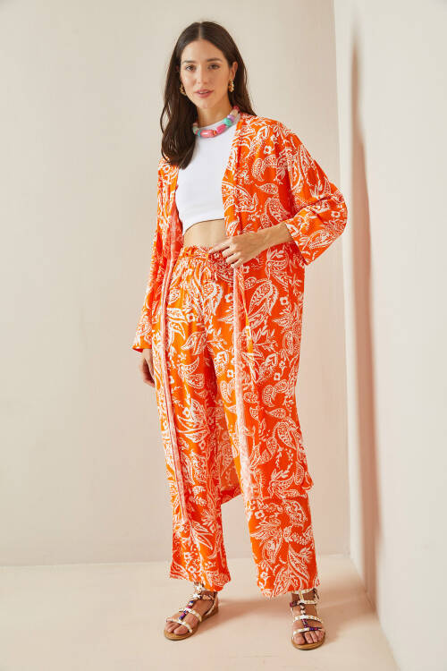 Turuncu Desenli Kimono Takım 5YXK8-48669-11 - 3