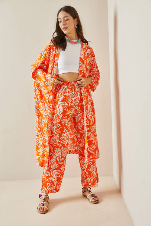 Turuncu Desenli Kimono Takım 5YXK8-48669-11 - 4