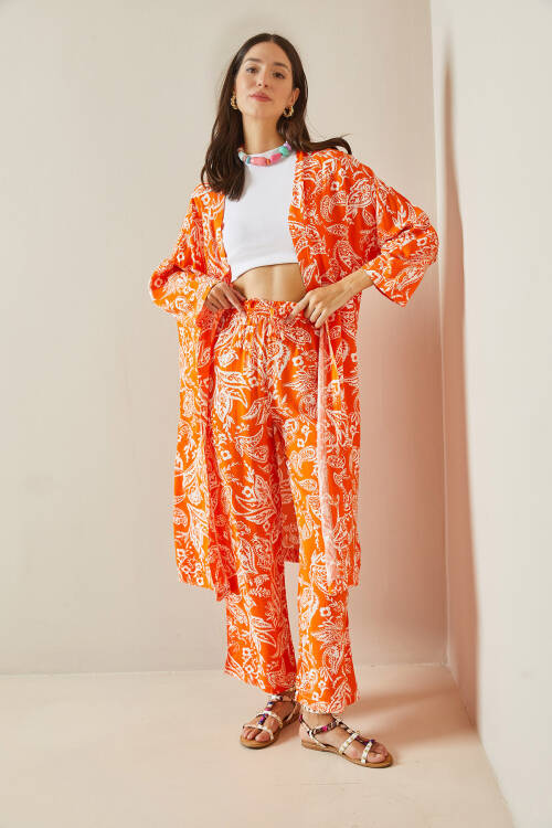 Turuncu Desenli Kimono Takım 5YXK8-48669-11 - 5