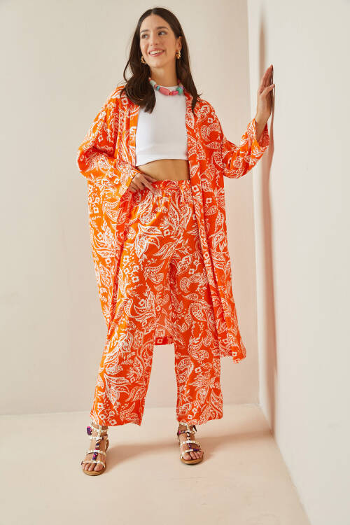 Turuncu Desenli Kimono Takım 5YXK8-48669-11 - 6