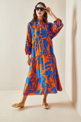 Turuncu Desenli Maxi Elbise 5YXK6-48504-11 - 6