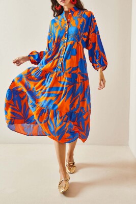 Turuncu Desenli Maxi Elbise 5YXK6-48504-11 