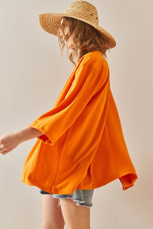 Turuncu Oversize Dokulu Kimono 3YXK4-46988-11 - 6