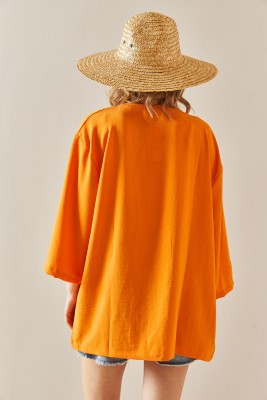 Turuncu Oversize Dokulu Kimono 3YXK4-46988-11 - 7