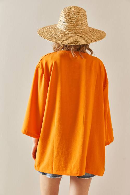 Turuncu Oversize Dokulu Kimono 3YXK4-46988-11 - 7