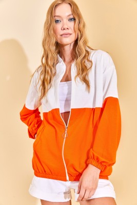 Turuncu Renk Geçişli Fermuarlı Sweat Hırka 3KXK8-46812-11 