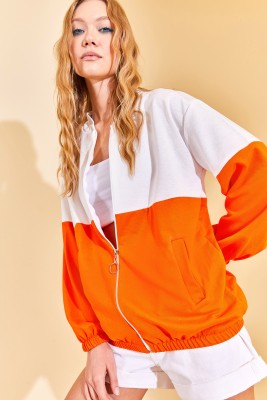 Turuncu Renk Geçişli Fermuarlı Sweat Hırka 3KXK8-46812-11 - 5
