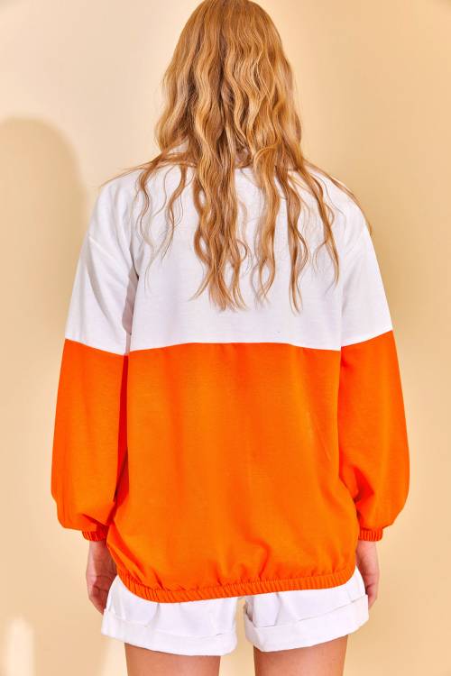 Turuncu Renk Geçişli Fermuarlı Sweat Hırka 3KXK8-46812-11 - 6