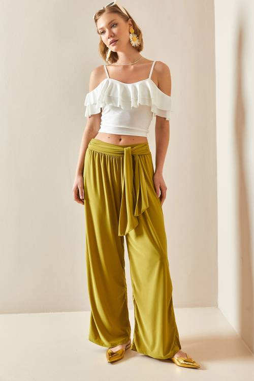 Yağ Yeşili Salaş Kesim Bol Paça Pantolon 3YXK5-47094-54 - 4