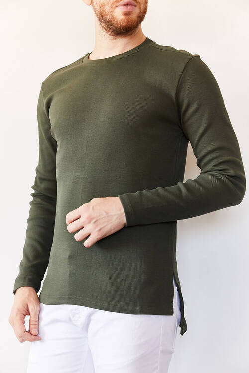 Yeşil Arkası Uzun Basic Sweatshirt 0YXE8-44042-08 - 1