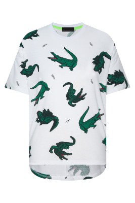 Yeşil & Beyaz Timsah Baskılı Oversize Tişört 2YXE2-45941-01 