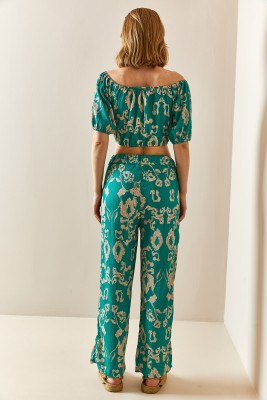 Yeşil Desenli & Dokulu Crop İkili Takım 3YXK8-47340-08 - 4