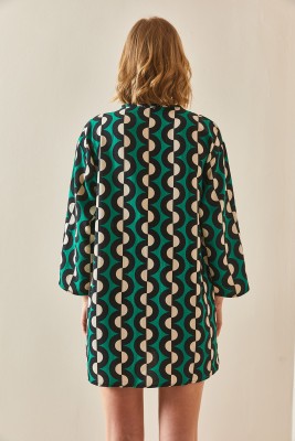 Yeşil Desenli Keten Kimono 3YXK4-47091-08 - 6