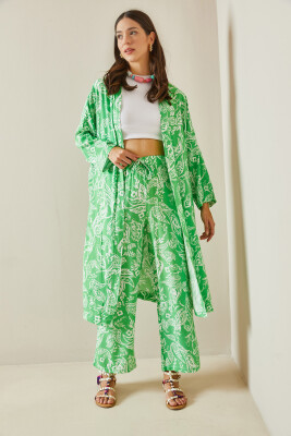 Yeşil Desenli Kimono Takım 5YXK8-48669-08 - 3