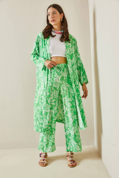 Yeşil Desenli Kimono Takım 5YXK8-48669-08 - 3