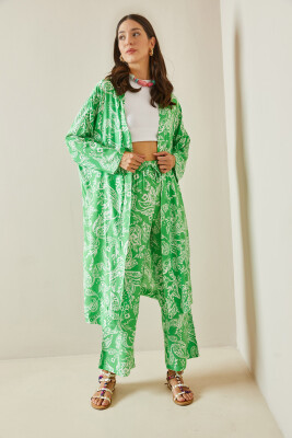 Yeşil Desenli Kimono Takım 5YXK8-48669-08 - 4