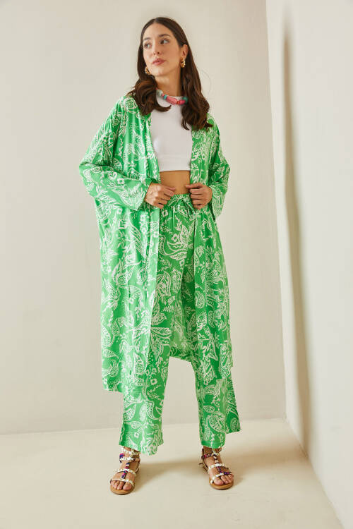 Yeşil Desenli Kimono Takım 5YXK8-48669-08 - 4