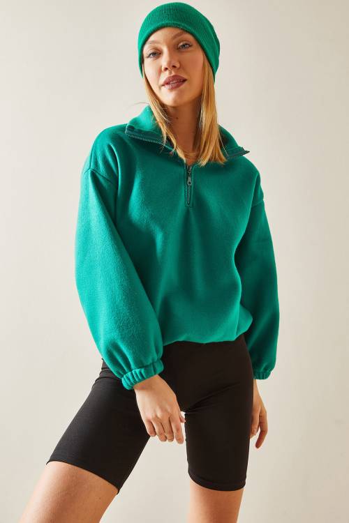 Yeşil Fermuarlı Dik Yaka Polar Sweatshirt 4KXK8-47854-08 - 3