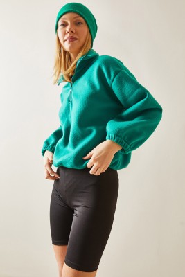 Yeşil Fermuarlı Dik Yaka Polar Sweatshirt 4KXK8-47854-08 - 5