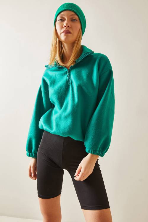 Yeşil Fermuarlı Dik Yaka Polar Sweatshirt 4KXK8-47854-08 - 6
