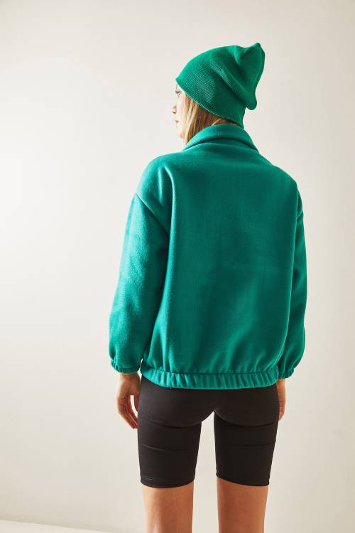 Yeşil Fermuarlı Dik Yaka Polar Sweatshirt 4KXK8-47854-08 - 7