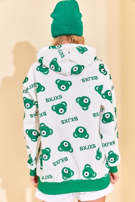 Yeşil Kapüşonlü Ayıcık Desenli Sweatshirt 3KXK8-46624-08 - 6