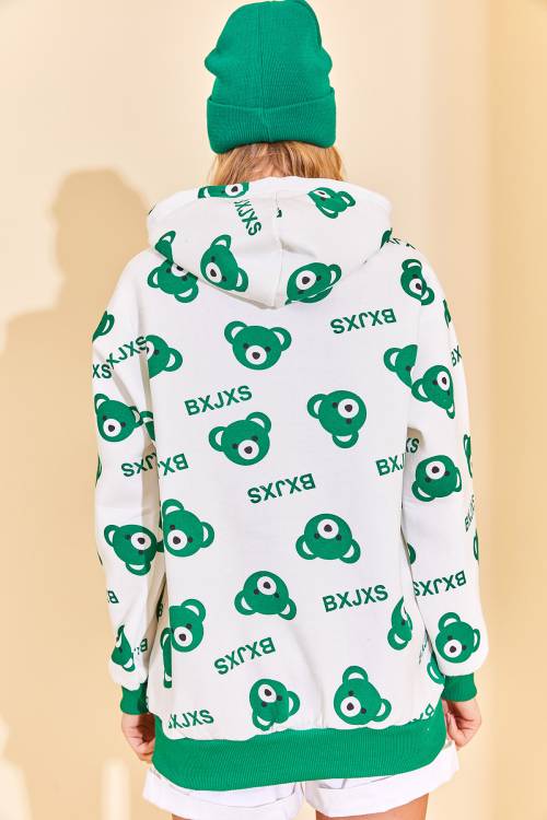 Yeşil Kapüşonlü Ayıcık Desenli Sweatshirt 3KXK8-46624-08 - 6