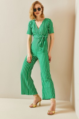 XHAN - Yeşil Kruvaze Yaka Çizgili Tulum 3YXK6-47315-08