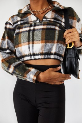 Yeşil Oduncu Desen Kaşe Crop Sweatshirt 3YXK8-47117-08 - 2