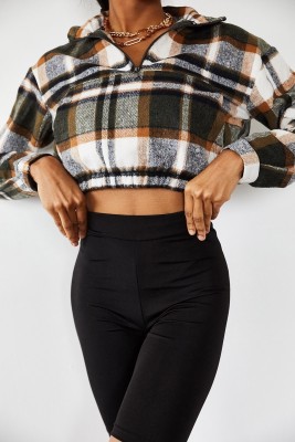 Yeşil Oduncu Desen Kaşe Crop Sweatshirt 3YXK8-47117-08 - 4
