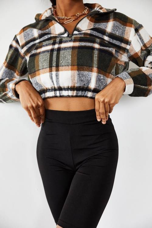 Yeşil Oduncu Desen Kaşe Crop Sweatshirt 3YXK8-47117-08 - 4